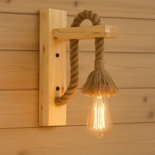 Applique Murale vintage en Bois | Applique murale en corde de chanvre
